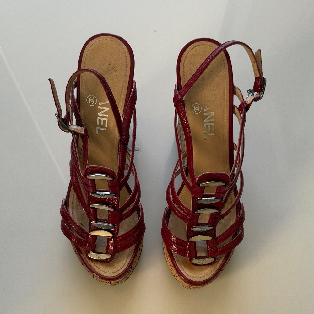 CHANEL Women's Burgundy Strappy Sandals Espadrilles - Picture 3 of 14